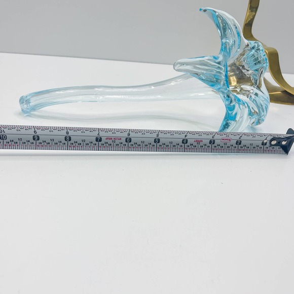 VINTAGE ART GLASS  BLOWN GLASS BLUE LILY FLOWER - Picture 2 of 4